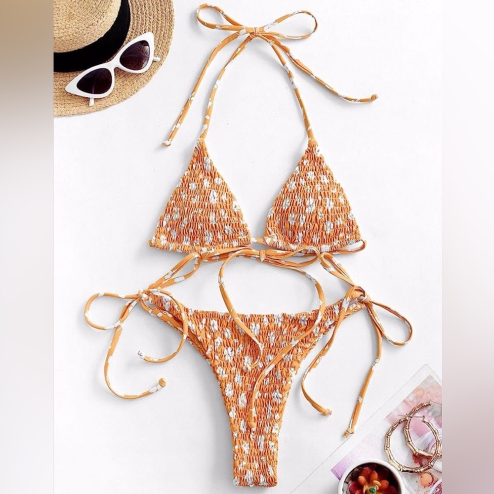 ZAFUL Dot Print High Cut Cross Triangle Bikini Set